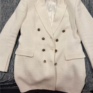 Elegant Zara White Double-Breasted Women's Blazer